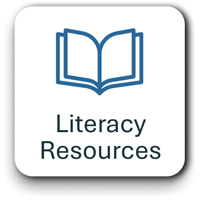 Literacy resources button with image of a an open book.